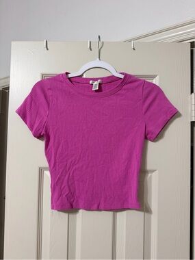 Fuchsia Ribbed Crewneck Tee